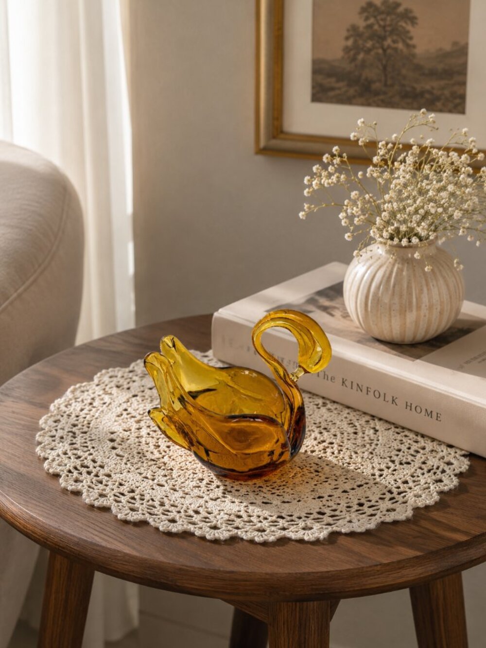 Vintage 1960's Canadian Chalet Glass Amber Swan